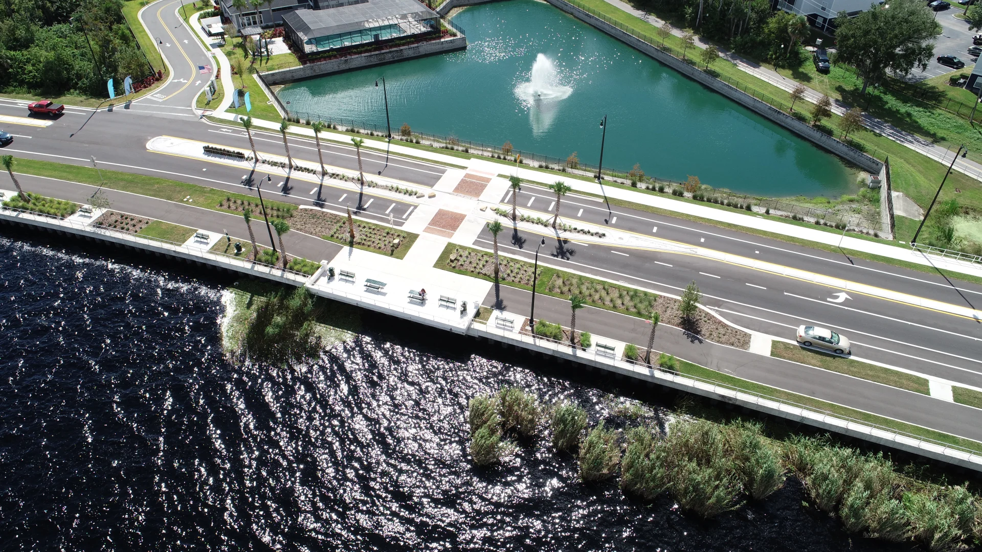 aerial view of riverwalk