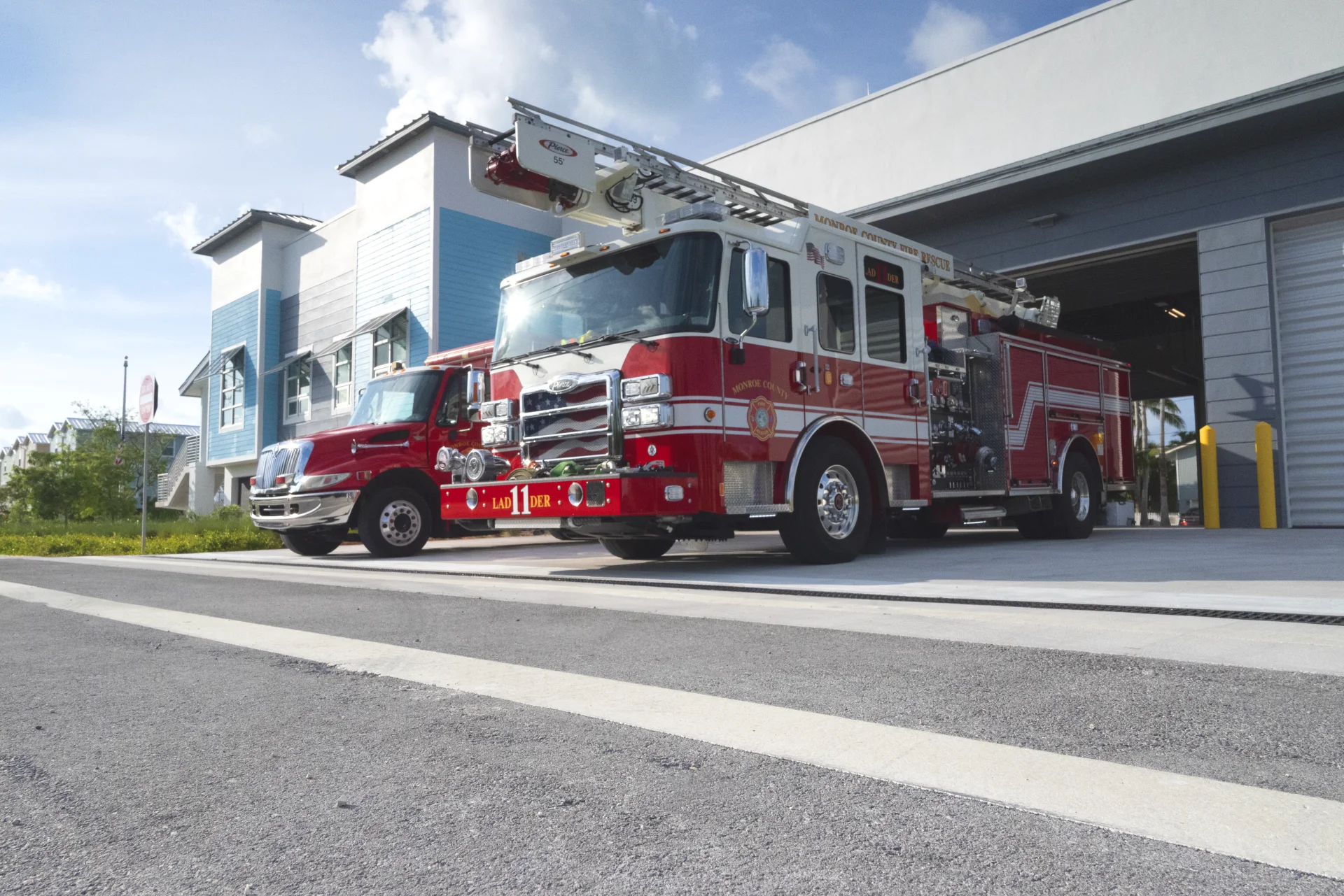 firetrucks putting out of truck bays