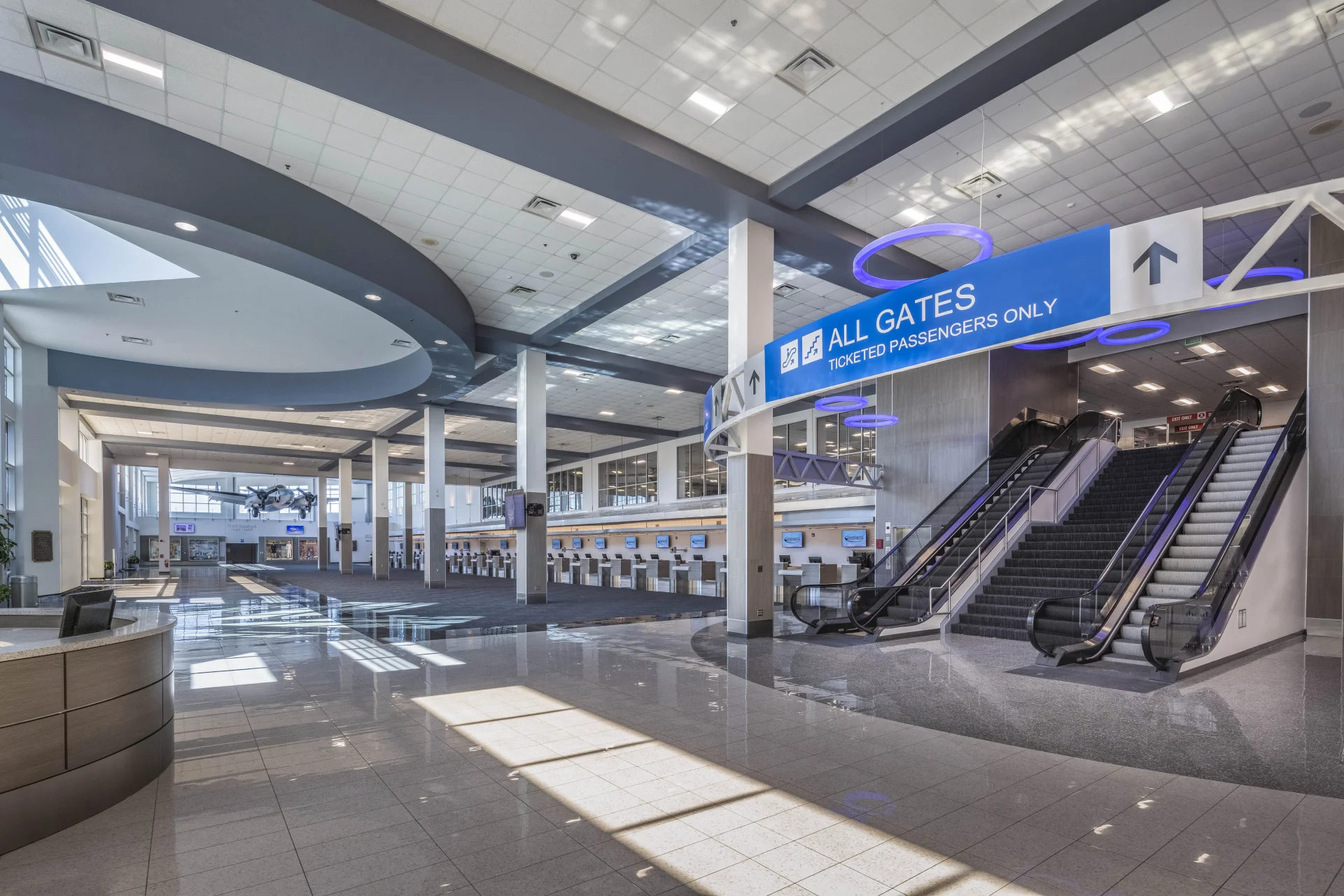 model plane inside foyer area